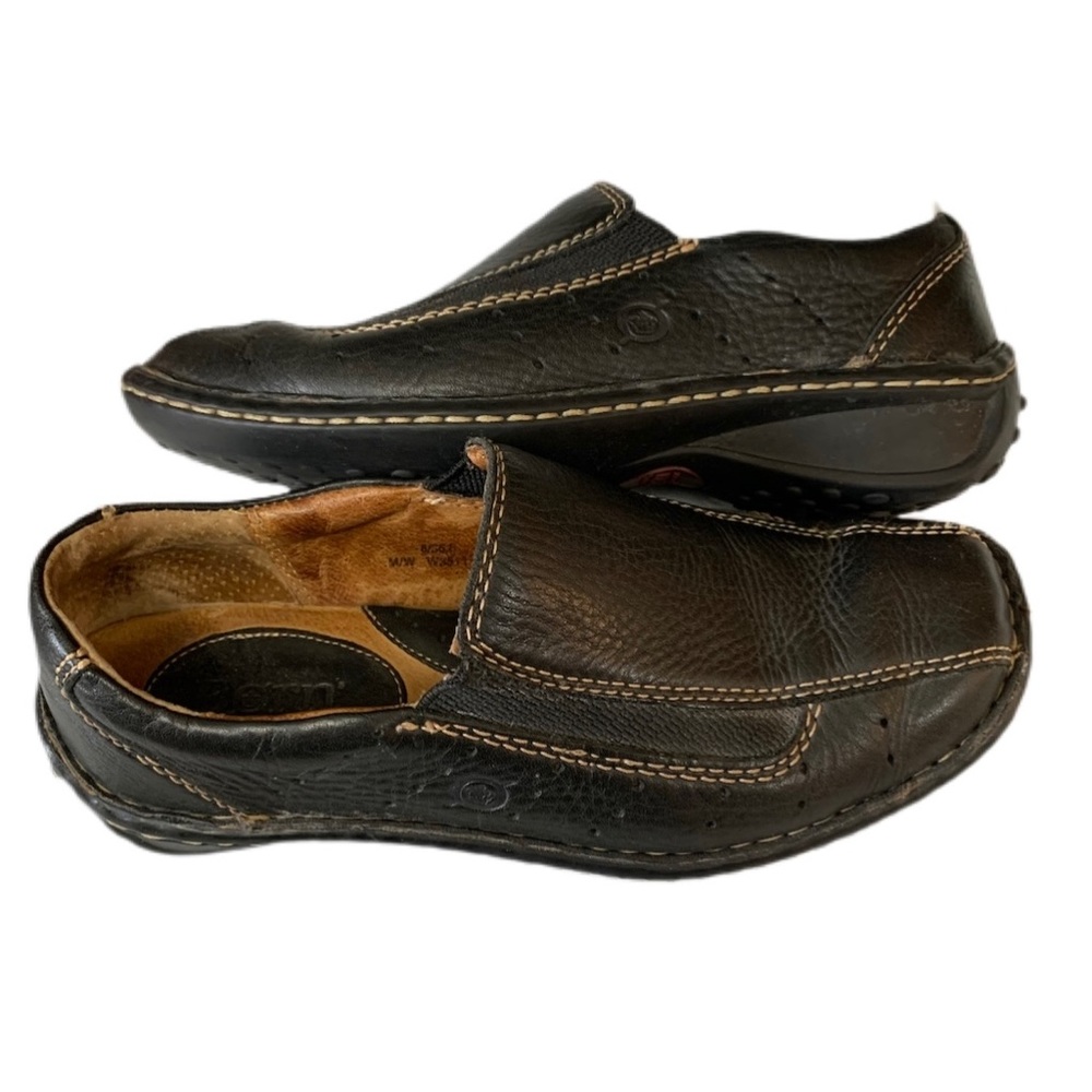 Born Women's Black Leather Loafers Moccasins Shoes 6 M EU 36.5 Slip On Flats